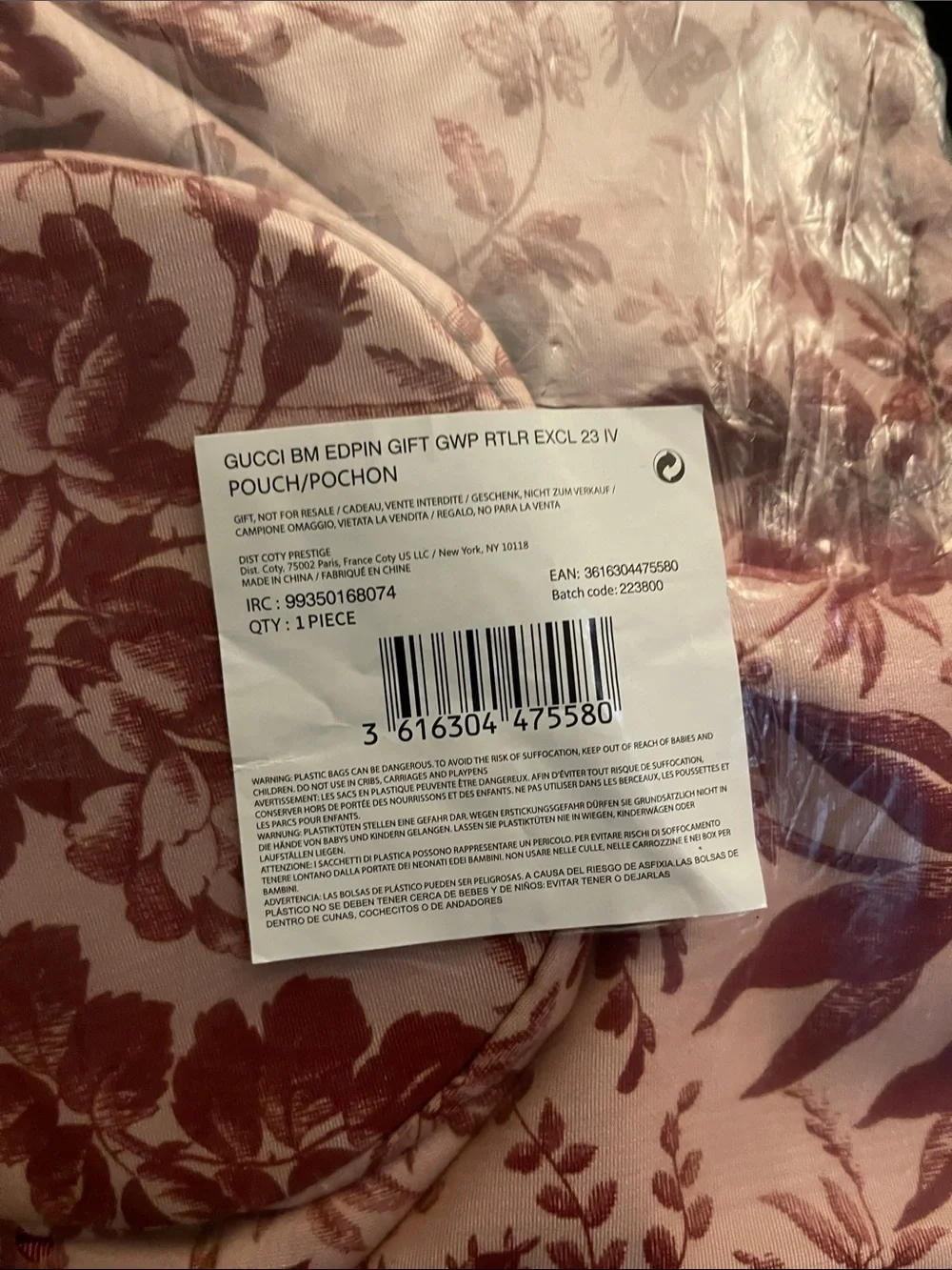 Gucci GWP Red Floral Cosmetic Bag with drawstring closure New
